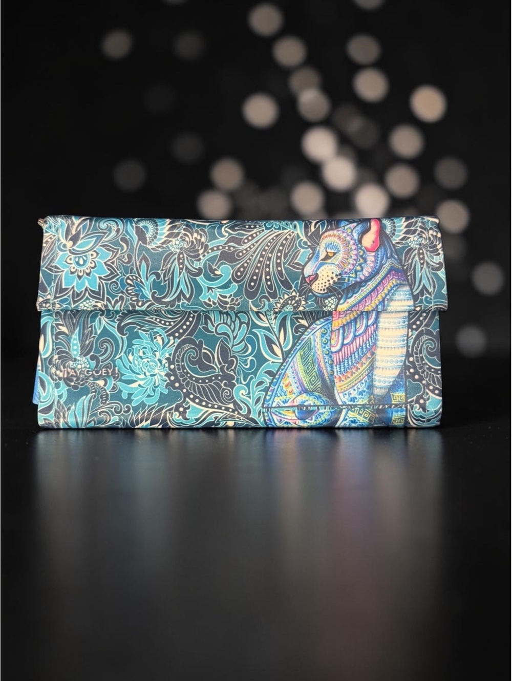 ¡Ay Güey! Colorful Teal Paisley Jaguar Print Clutch Wallet NWOT